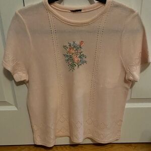 Blush Floral Embroidered Knit Tee